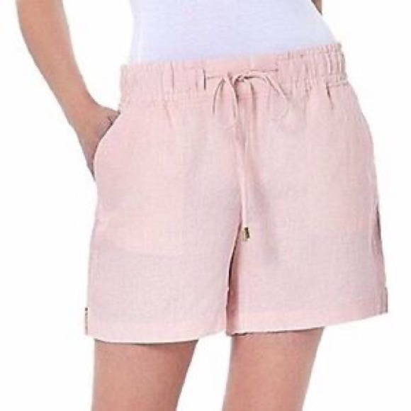Ellen Tracy • 100% Linen Shorts in Champagne (light salmon pink) - Picture 1 of 8
